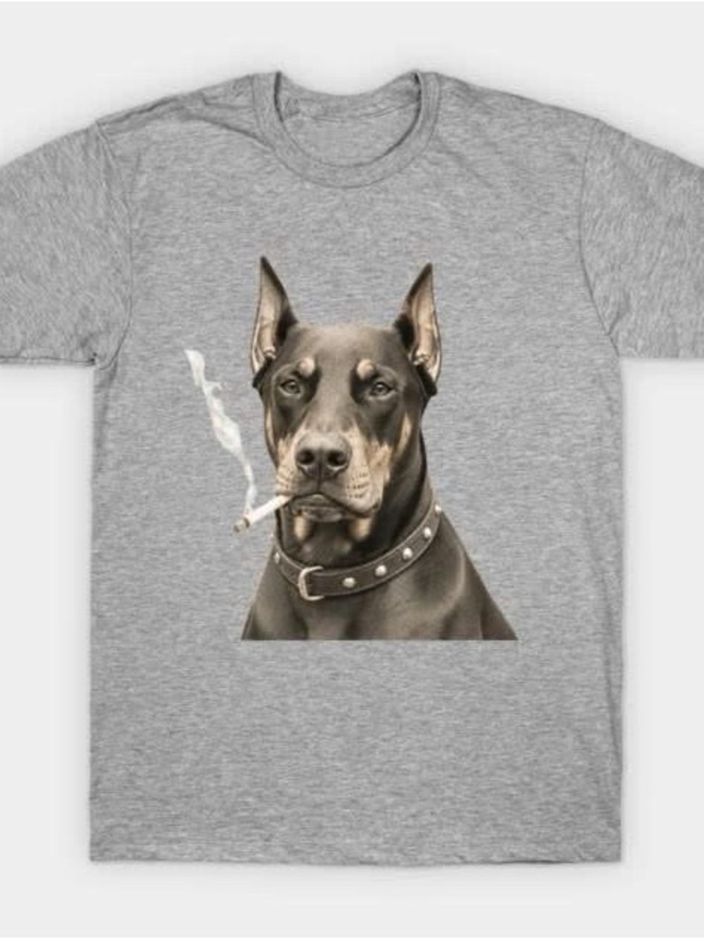 Gildan Gray Doberman Graphic Tee with Cigarette Motif